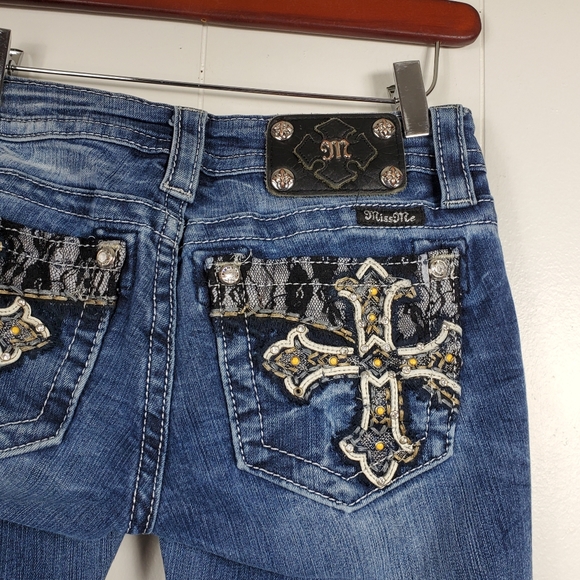 Miss Me Cross studded rhinestone bling jeans size 25 - Picture 8 of 14